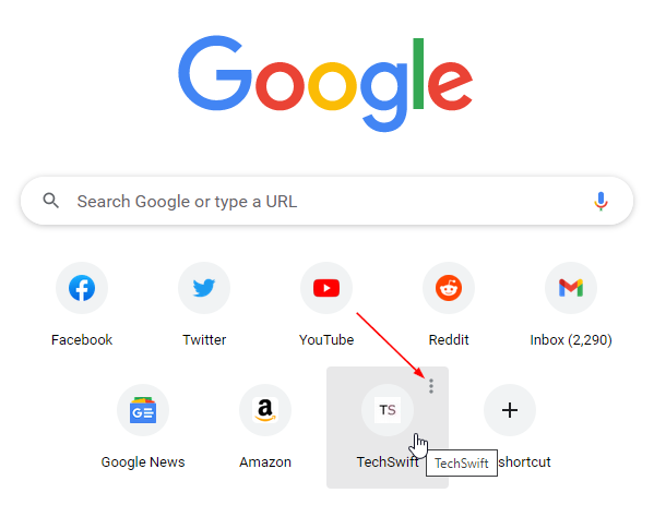Google Chrome Ellipsis Icon on Site Shortcut Thumbnail on New Tab Page