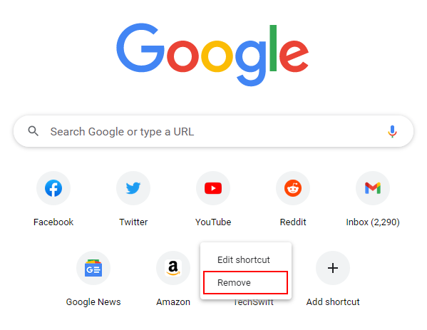 Google Chrome Remove in Ellipsis Menu Icon of Site Shortcut Thumbnail