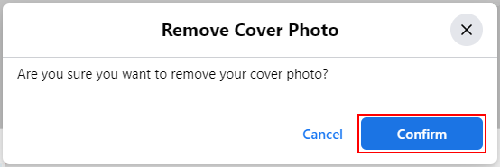 Facebook Web Confirm in Remove Cover Photo Confirmation Window