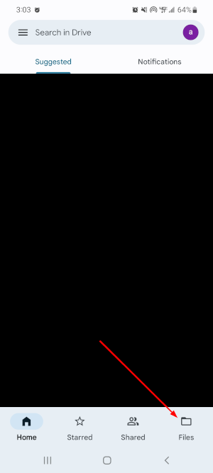 Google Drive Mobile App Files Tab