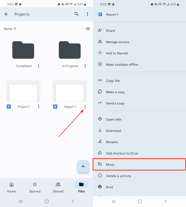 Google Drive Mobile App Move in File Ellipsis Menu