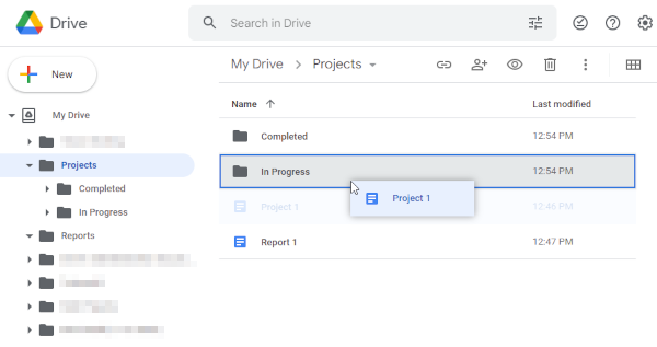 Google Drive Web Dragging File to Sub Folder