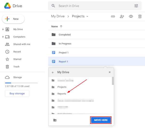Google Drive Web Move to File Browser Window