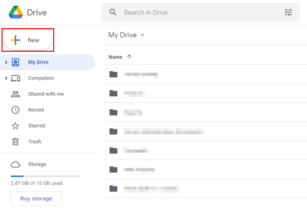 Google Drive Web New Button