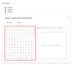 Google Docs Web Available Bullet Types in More Bullets Window