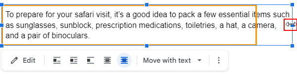 Google Docs Web Resize Handle on Rectangle Placed Over Text