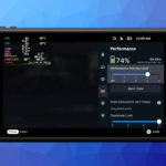 Steam Deck with Performance Quick Access Menu Open and Detailed Performance Overlay Enabled